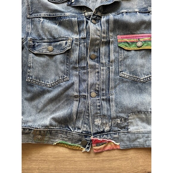 POLO RALPH LAUREN Men’s RENTON Striped Patch Denim Jean Jacket distressed serape - Picture 3 of 12